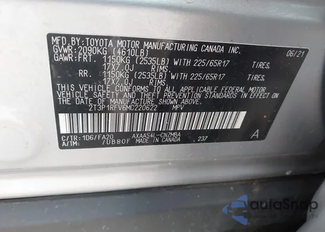 2021 Toyota Rav4 Xle z USA, uszkodzony, nr VIN 2T3P1RFV6MC220622